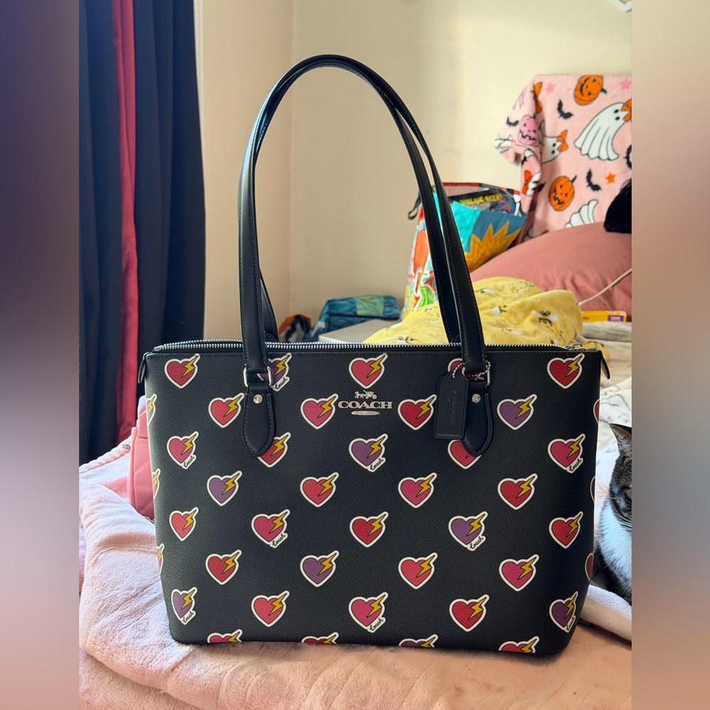 Coach Black Tote with Heart and Lightning Print HTF NWT